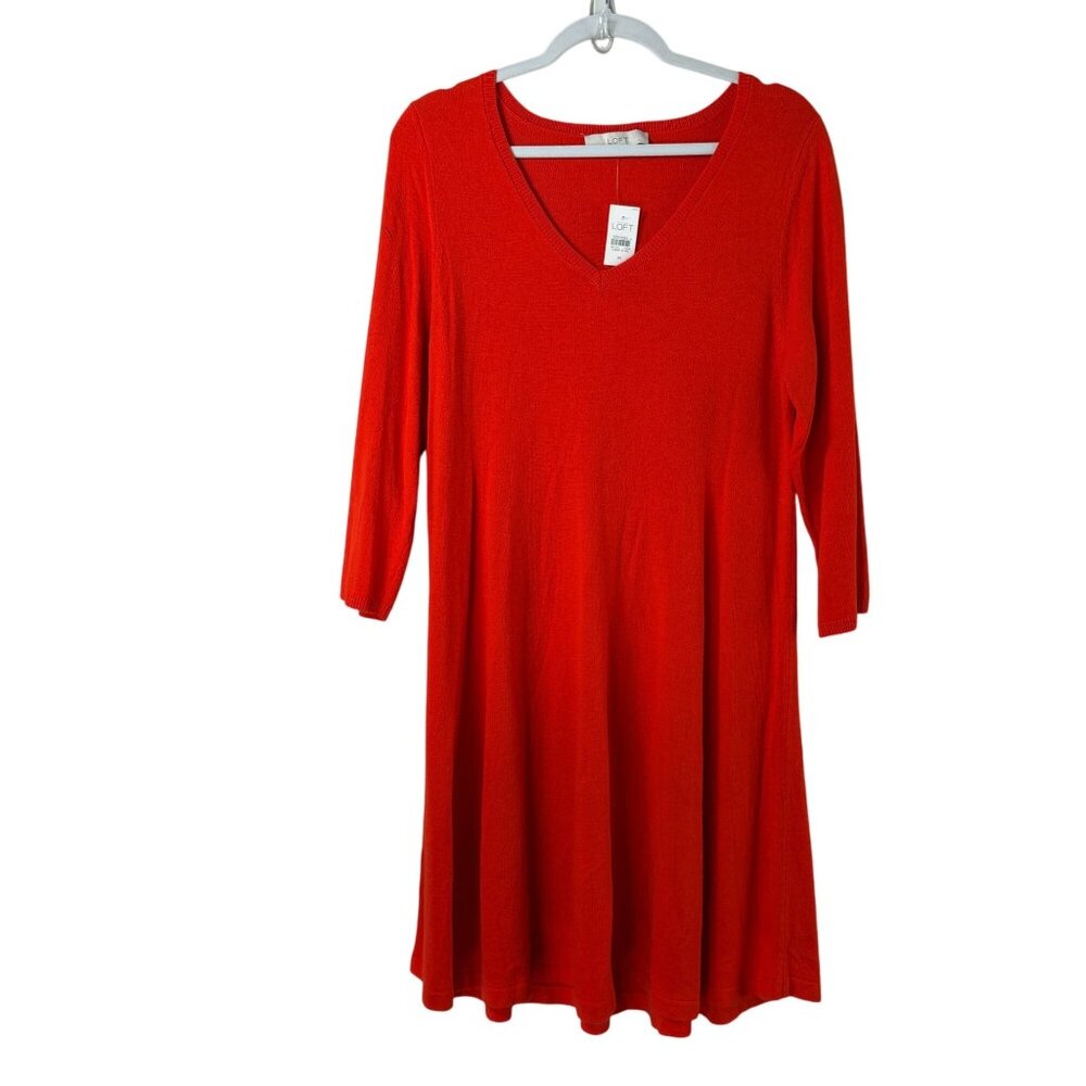 Ann Taylor Loft‎ A Line Sweater Dress Size M Orange V Neck 3/4 Sleeve NWT